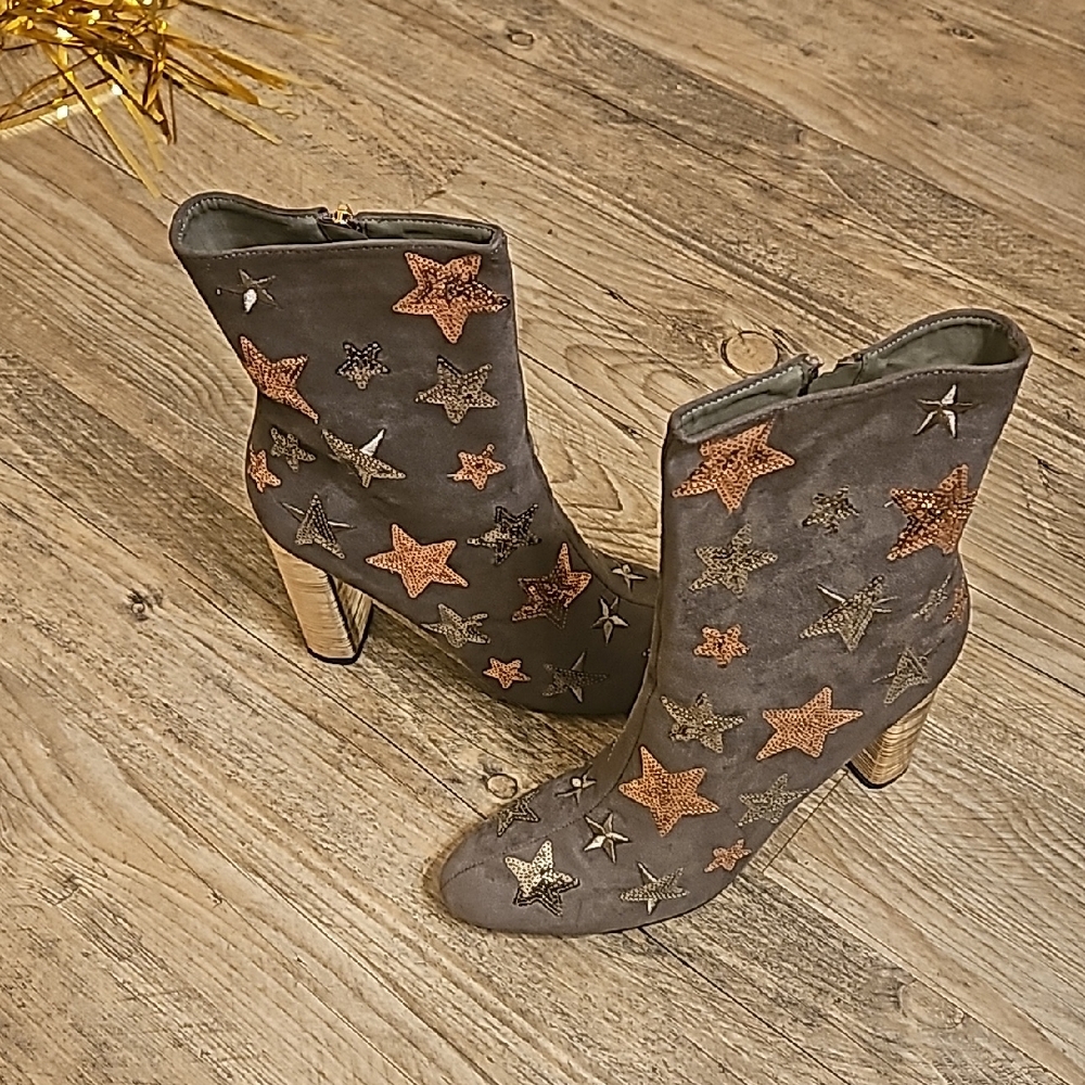 Starry Embellished  Suede Heeled Boots